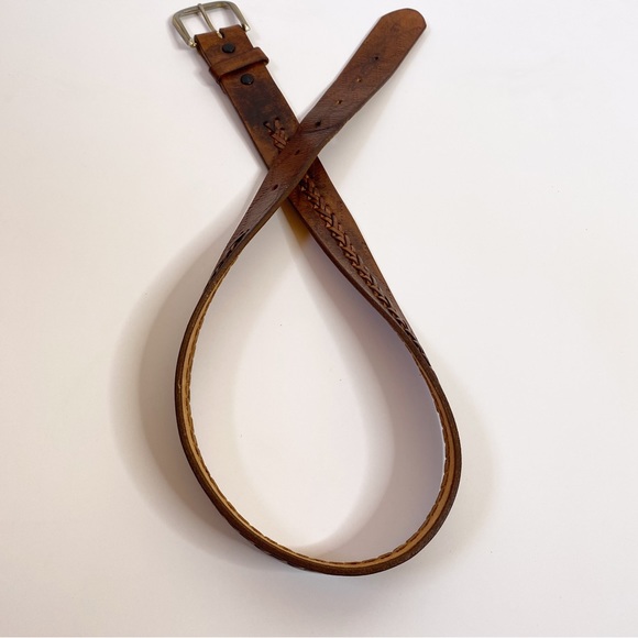 Vintage Tooled Brown Leather Belt Sz 38 Braided Western Boho Distressed Patina - Picture 11 of 12